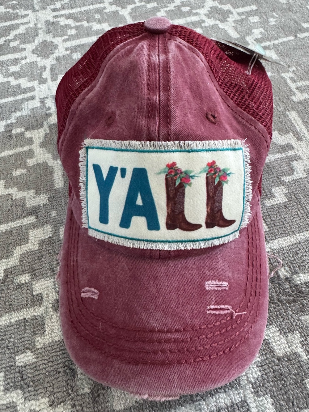 Burgundy 'Y'ALL' Embroidered Patch Trucker Hat